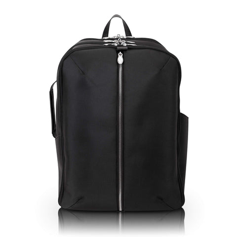McKlein Englewood, 1680D Ballistic Nylon with Leather Trim, 17" Nylon, Triple Compartment, Carry-All, Laptop & Tablet Weekend Backpack, Black (78895)