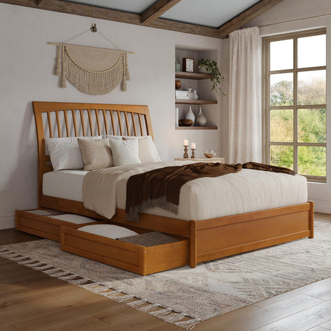 AFI, Roslyn Queen Platform Bed with Panel Footboard and Storage Drawers, Light Toffee