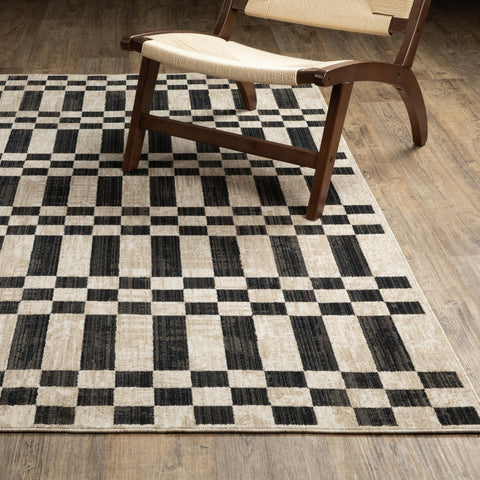 Oriental Weavers Hunter HNT10 - Machine-Woven Area Rug - 3'3" x 5' - in Beige/Black - Modern Style Bedroom, Bathroom, Entryway Rug