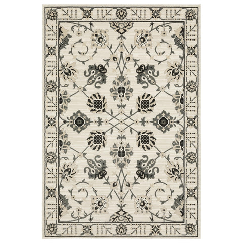 Oriental Weavers Raylan Area Rug - RAY03-3'3" x 5' - in Ivory/Grey - Vintage Inspired, Stain Resistant, Family and Pet Friendly, Entrway, Bedroom Rug