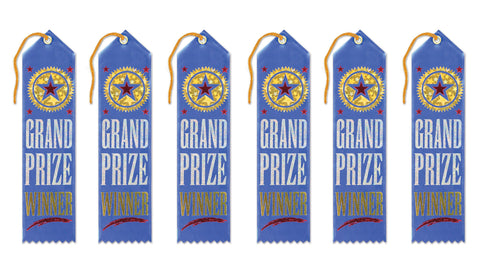 Beistle Grand Prize Winner Award Ribbons, 2" x 8", 6 Award Ribbons In Package