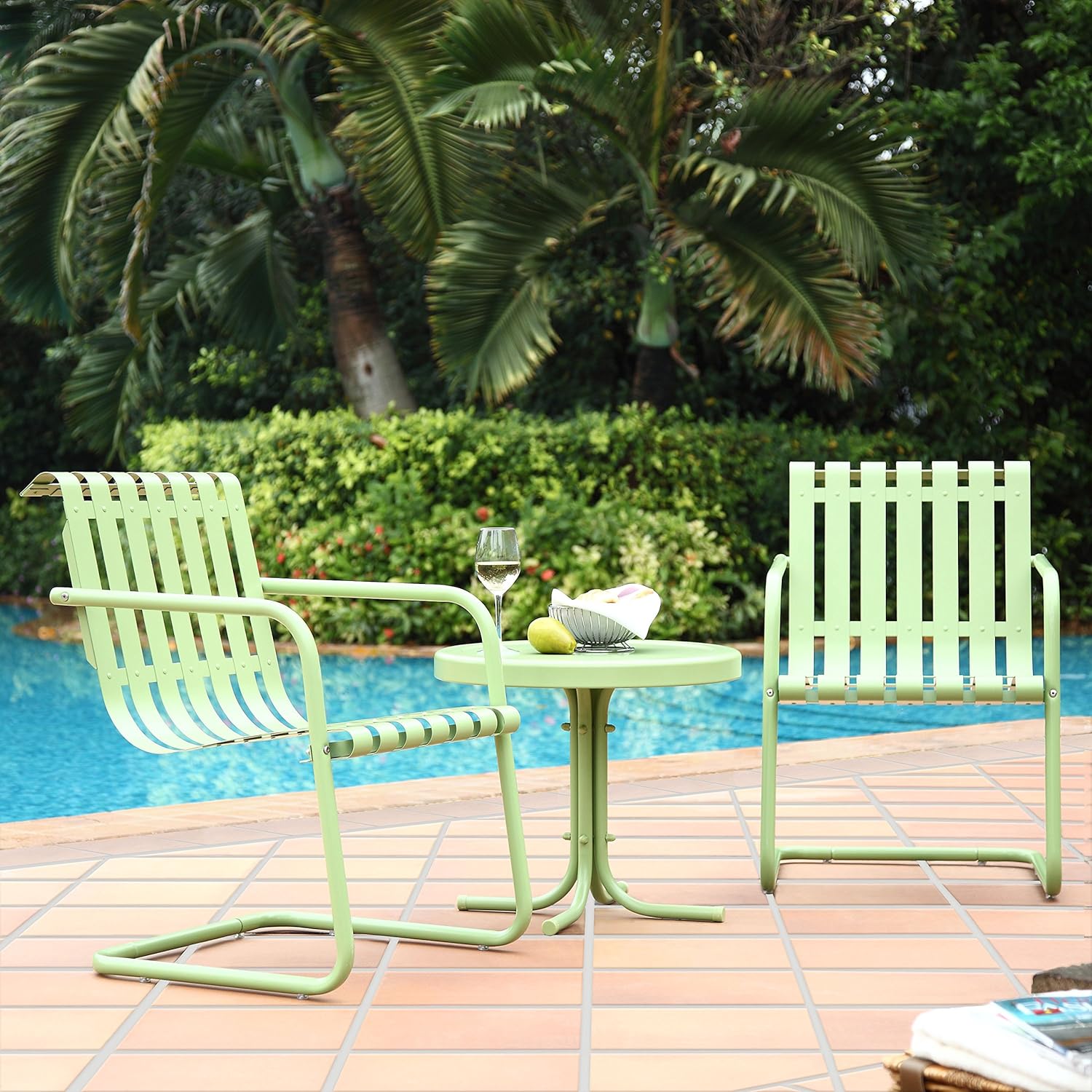 Crosley Furniture Gracie 3-Piece Retro Metal Outdoor Conversation Set with Side Table and 2 Chairs - Oasis Green