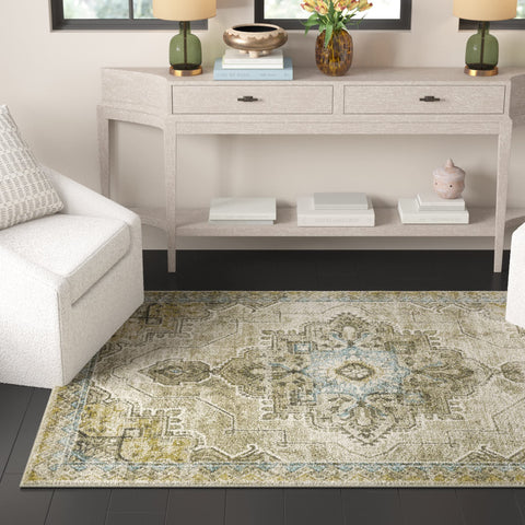 Oriental Weavers Venice Area Rug - 1104W - 3'10" x 5'5" - in Grey/Blue - Vintage Inspired, Stain Resistant, Family and Pet Friendly, Entrway, Bedroom Rug