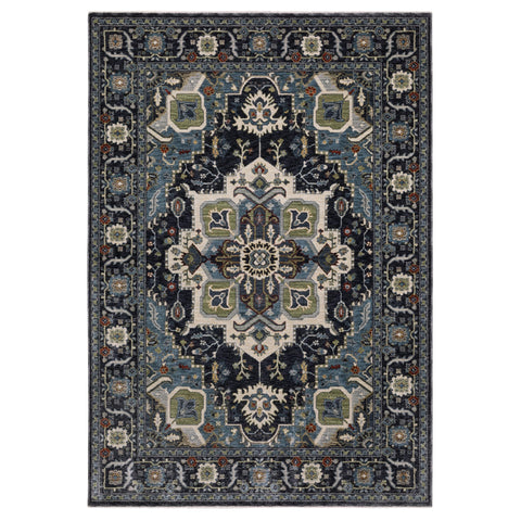 Oriental Weavers Eliana Area Rug - ELI09-5'3" x 7'6" - in Navy/Blue - Vintage Inspired, Stain Resistant, Family and Pet Friendly, Bedroom, Office Rug