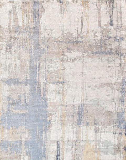 Pasargad Home Modern Collection Hand-Loomed Ivory/Blue Abstract Pattern Area Rugs for Living Room-9' 0'' X 12' 0''