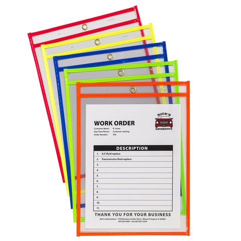 C-Line Neon Stitched Shop Ticket Holders, Assorted Neon Colors, 9 x 12 Inches, 10 per Pack (43920)
