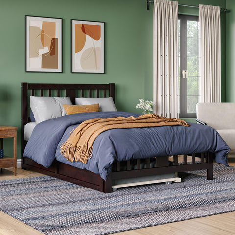 AFI, Tahoe Full Platform Bed with Matching Footboard, Twin Trundle, Espresso