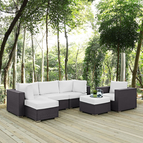 Modway Convene Wicker Rattan 6-Piece Outdoor Patio Sectional Sofa Furniture Set in Espresso White
