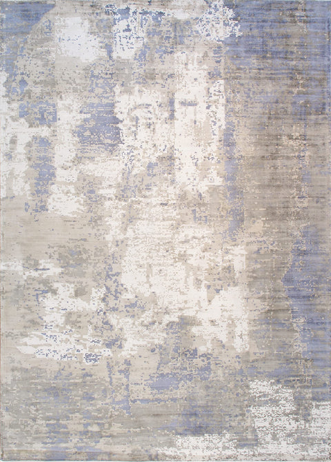Pasargad Home Mirage Bamboo Silk Abstract Area Rug - Hand-Loomed Grey/Blue Rugs for Living Room, Bedroom, Home, 4' 0" X 6' 0"