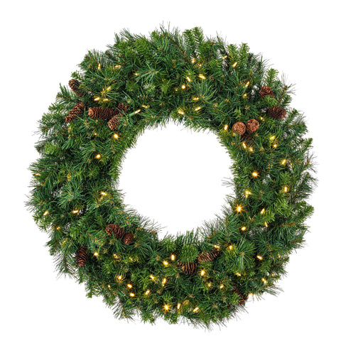 Vickerman 36" Cheyenne Pine Artificial Christmas Wreath with 340 PVC Tips and 100 Warm White LED Lights - Formal Christmas Wreath - Indoor or Outdoor Use