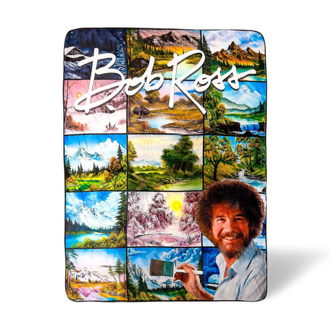 Bob Ross Oversized Fleece Sherpa Throw Blanket | Super Soft Plush Blanket, Cozy Cover for Sofa and Bed, Home Decor Room Essentials | Art Gifts and Collectibles | 54 x 72 Inches