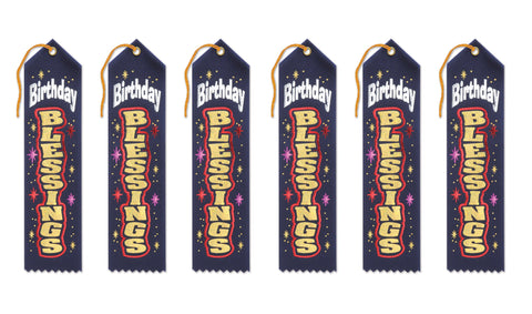 Beistle Navy Birthday Blessings Ribbons, 2 by 8-Inch, 6-Pack