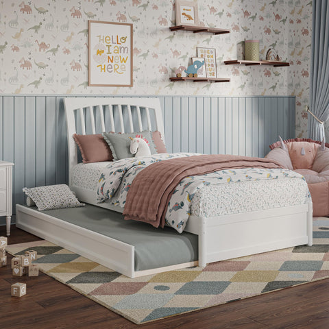AFI, Roslyn Twin Platform Bed with Panel Footboard and Twin Trundle, White