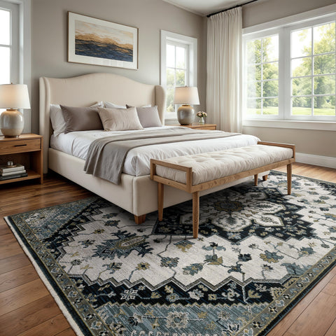 Oriental Weavers Keira Area Rug - KEI04-9'10" x 12'10" - in Blue/Grey - Vintage Inspired, Stain Resistant, Family and Pet Friendly, Family, Dining, Living Room Rug