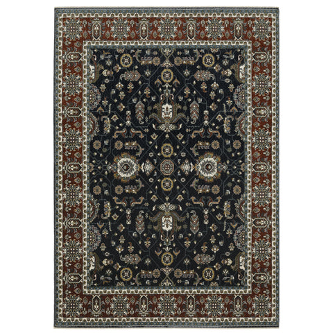 Oriental Weavers Vivian Area Rug - VI05A - 9'10" x 12'10" - in Navy/Rust - Vintage Inspired, Stain Resistant, Family and Pet Friendly, Family, Dining, Living Room Rug