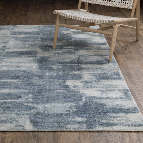 Oriental Weavers Clarke Hand-Made Wool Blend Area Rug - CLA07-8'x 10' - in Blue/Ivory - Modern Abstract Style, Hand-Made Wool and Viscose Rugs, Dining, Living Room Rug