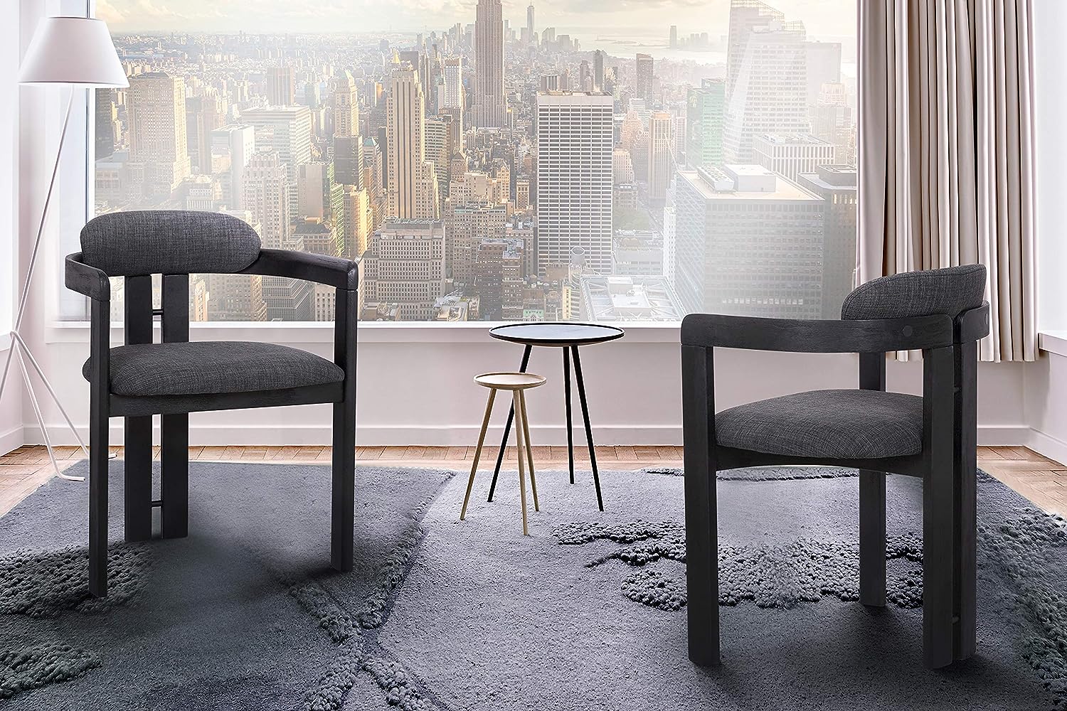 Armen Living Jazmin Modern Upholstered Fabric Dining Chairs, Set of 2, Charcoal/Black