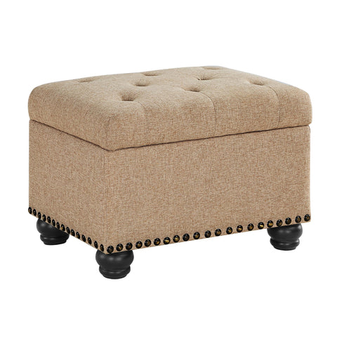 Convenience Concepts Designs4Comfort 5th Avenue Storage Ottoman 24" - Contemporary Foot Stool and Seat with Hinged Lid for Living Room, Dining Room, Office, Den, Tan Fabric