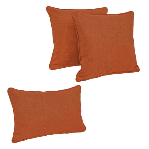 Blazing Needles Double-Corded Solid Outdoor Spun Polyester Throw Pillows with Inserts Set, Set of 3, Cinnamon