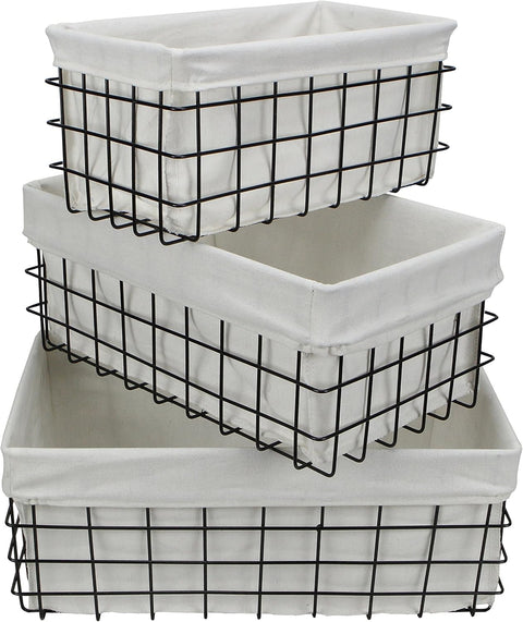 Set of 3 Lined Metal Wire Rectangular Storage