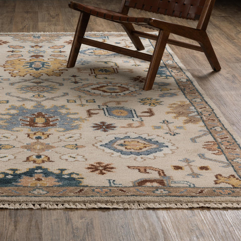 Oriental Weavers Majorca Hand-Made Wool Area Rug - MAJ08-9' x 12' - in Ivory/Multi - Vintage Inspired, Hand-Made Wool Rugs, Dining, Living Room Rug