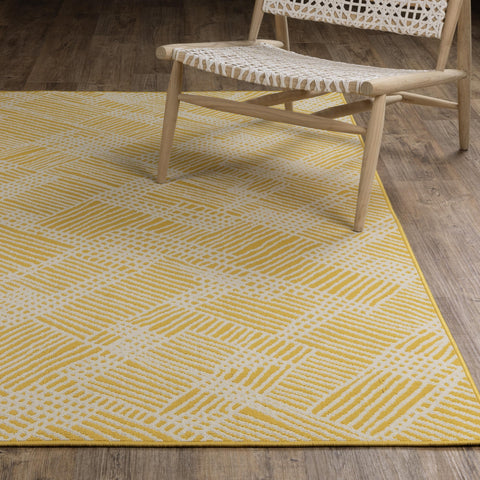 Oriental Weavers Havana Indoor/Outdoor Rug - HAV08-3'3" x 5' - in Yellow/Ivory - Classic Casual Style, Water, Stain and Fade Resistant, Hose Clean, Patio, Outdoor Living Area Rug