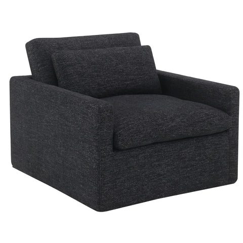 Acme Naveen Fabric Upholstered Swivel Chair with Pillow in Dark Gray