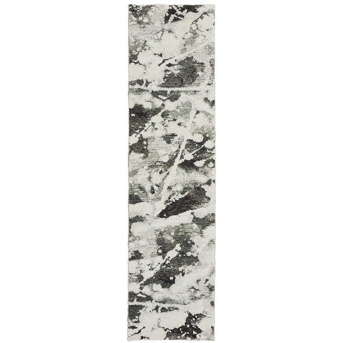 Oriental Weavers Evolution Area Rug - 8035B - 2'3" x 8' - in Charcoal/White - Modern Style, Stain Resistant, Family and Pet Friendly, Entryway, Hallway Runner Rug