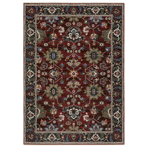 Oriental Weavers Hastings Area Rug - HA03V - 6'7" x 9'6" - in Red/Multi - Vintage Inspired, Stain Resistant, Family and Pet Friendly, Dining, Living Room Rug
