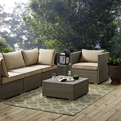 Modway Cerelia Moroccan Trellis 8x10 Indoor and Outdoor In Beige and Light Green