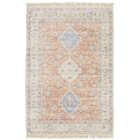 Oriental Weavers Malabar Hand-Made Area Rug - 45305-5' x 8' - in Orange/Blue - Vintage Inspired, Hand-Made Rugs, Bedroom, Office Rug
