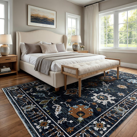 Oriental Weavers Keira Area Rug - KEI08-6'7" x 9'6" - in Navy/Rust - Vintage Inspired, Stain Resistant, Family and Pet Friendly, Dining, Living Room Rug