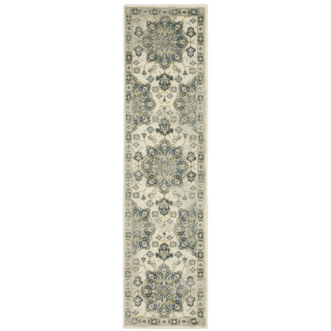 Oriental Weavers Branson Area Rug - BR04B - 1'10" x 7'3" - in Ivory/Blue - Vintage Inspired, Stain Resistant, Family and Pet Friendly, Entryway, Hallway Runner Rug