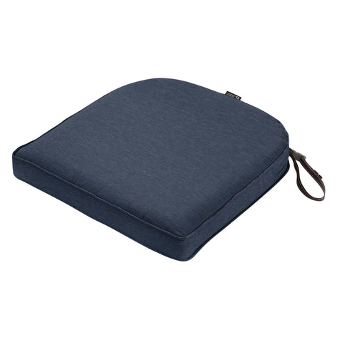 Classic Accessories Montlake Water-Resistant 18 x 18 x 2 Inch Contoured Patio Dining Seat Cushion, Heather Indigo Blue