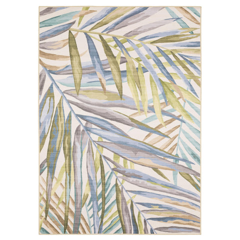 Oriental Weavers Fiji Washable Indoor/Outdoor Rug - FIJ03-2' x 3' - in Beige/Multi - Tropical Style, Non-Slip, Stain Resitant, Ultra Low Pile, Patio, Outdoor Living Area Rug