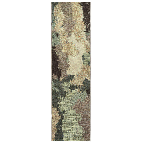 Oriental Weavers Evolution Area Rug - 8011B - 2'6" x 12' - in Blue/Brown - Modern Style, Stain Resistant, Family and Pet Friendly, Entryway, Hallway Runner Rug