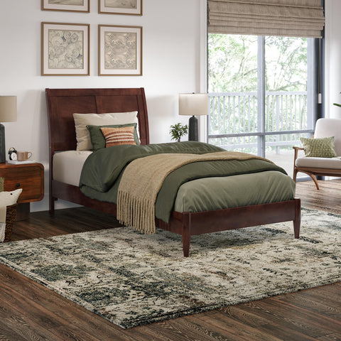 AFI, Valencia Twin XL Solid Wood Low Profile Sleigh Platform Bed, Walnut