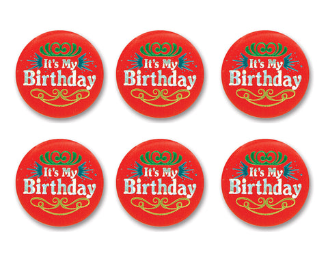 Beistle 6-Pack It's My Birthday Satin Button, 2-Inch, Red