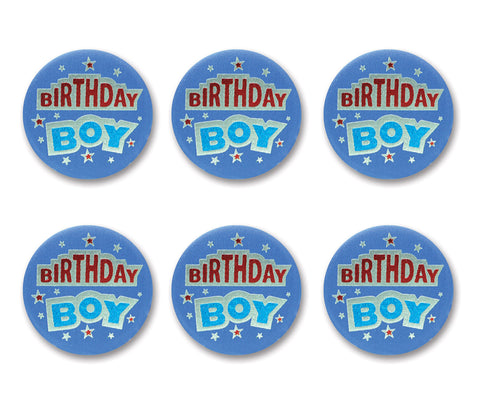 Beistle 6-Pack Birthday Boy Satin Button, 2-Inch