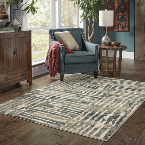 Oriental Weavers Carson Area Rug - 0745C - 3'10" x 5'5" - in Blue/Beige - Modern Industrial Style, Stain Resistant, Family and Pet Friendly, Entrway, Bedroom Rug