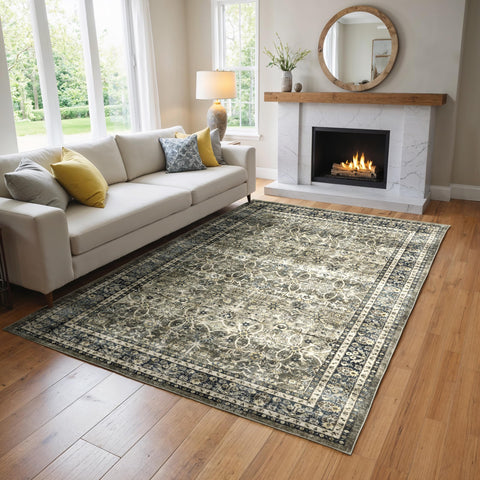 Oriental Weavers Sumter Washable Area Rug - SUM06-7'6" x 10' - in Charcoal Grey/Blue - Vintage Inspired, Non-Slip, Stain Resitant, Ultra Low Pile, Dining, Living Room Rug