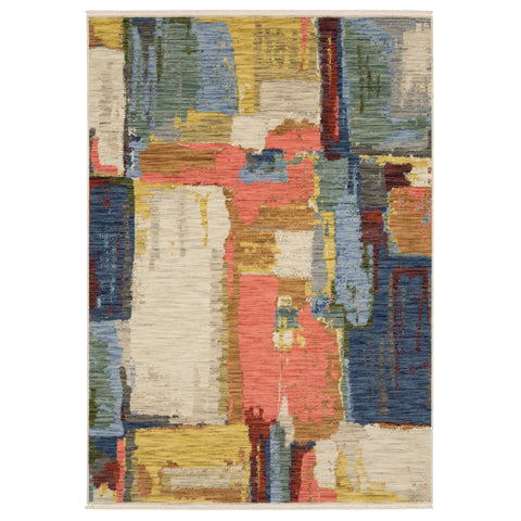 Oriental Weavers Soleri Wool Blend Area Rug - SOL02-2' x 3' - in Multi/Pink - Modern Style, Wool Blend, Entryway, Bathroom Accent Rug