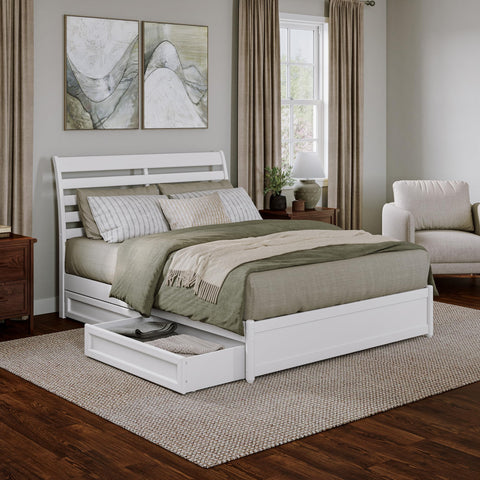 AFI, Emelie Queen Platform Bed with Panel Footboard and Storage Drawers, White
