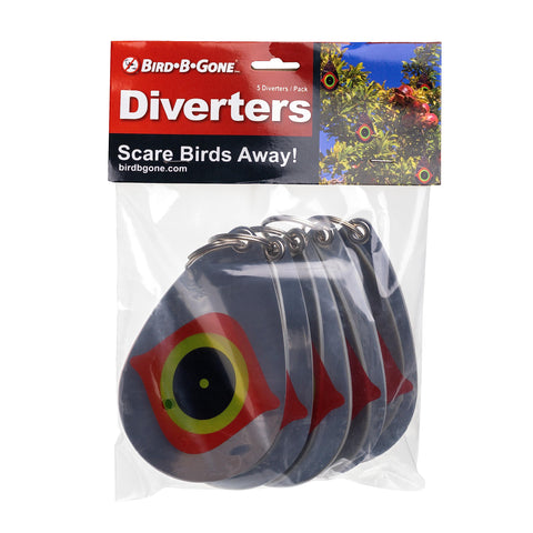 Bird B Gone - Reflective Eye Bird Diverters - Set of 5 - Foil Deterrent Mimics Predator Eyes - Scares Birds Away - for Trees, Patios, Gazebos, Boats, Etc - Durable Outdoor Plastic - 360° Rotation