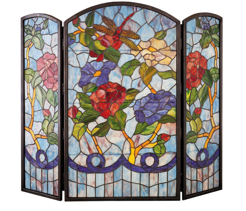 Meyda Tiffany 27234 Dragonfly Flower Folding Fireplace Screen, 40" Width x 34" Height