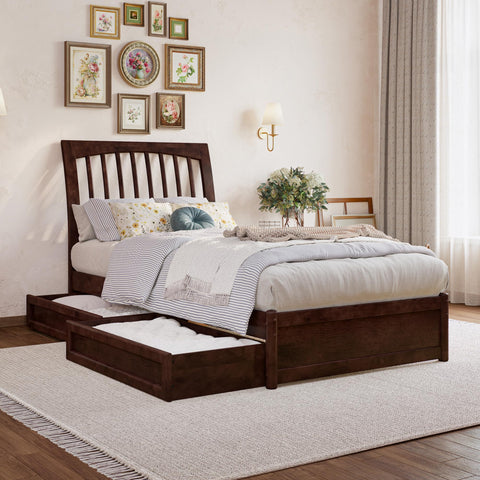 AFI, Roslyn Twin XL Platform Bed with Panel Footboard and Storage Drawers, Walnut