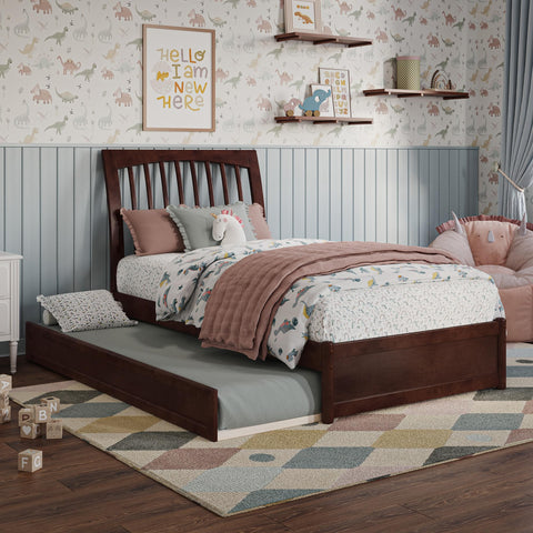 AFI, Roslyn Twin Platform Bed with Panel Footboard and Twin Trundle, Walnut