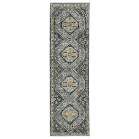 Oriental Weavers Aberdeen Area Rug - 7150B - 2'3" x 7'6" - in Blue/Gold - Vintage Inspired, Stain Resistant, Family and Pet Friendly, Entryway, Hallway Runner Rug