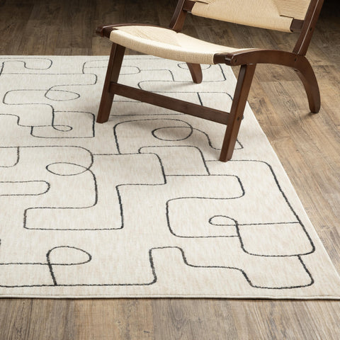 Oriental Weavers Hunter HNT06 - Machine-Woven Area Rug - 2'3" x 7'6" - in Beige/Black - Modern Style Hallway, Entryway, Kitchen, Bathroom Rug