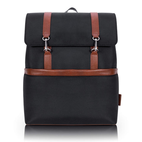 McKleinUSA Element, 1680D Ballistic Nylon with Leather Trim, 17" Nylon, Two-Tone, Flap-Over, Laptop & Tablet Backpack, Black (78475)